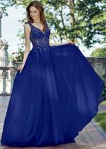 Navy Gino Cerutti Rhinestone and tulle gown